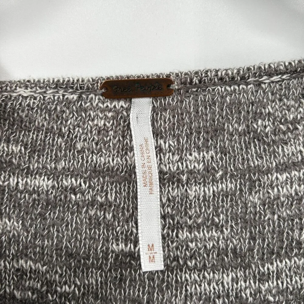 FREE PEOPLE Heather Gray Linen Blend Faux Wrap V-Neck Long Sleeve Top Medium